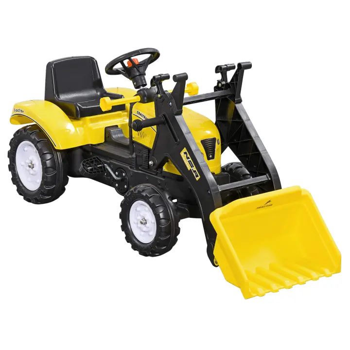HOMCOM Tractor a Pedales para Niños de 3 Años Excavadora Camión con Pala Delantera Juguete de Montar Coche de Pedales Carga 35 kg 114x41x52 cm Amarillo - 1