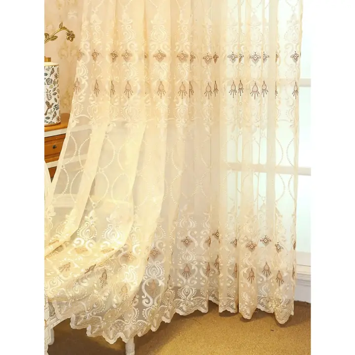 Cortinas De Encaje Estilo Europeo Transparentes Para Dormitorio Técnica De Bordado 1 Pieza Material Algodón 100% - 1