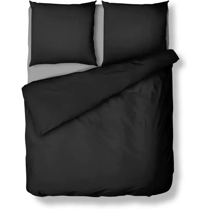 Juego de cama liso negro de 3 piezas, 1 funda nórdica de 200x200 + 2 fundas de almohada de 80x80 con YKK 110g/m², suave y esponjoso, antiarrugas - 1
