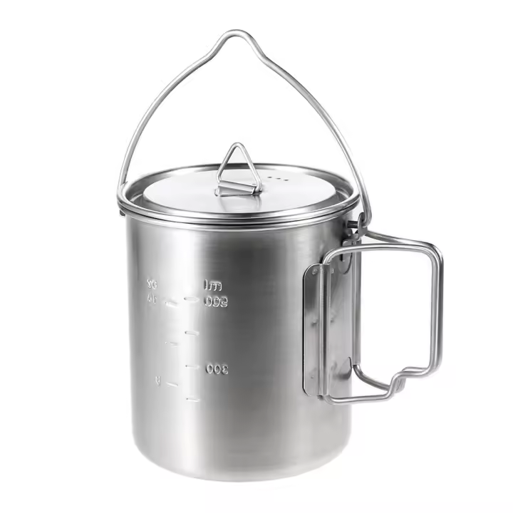 Taza Lixada De Acero Inoxidable 750ml Con Manijas Plegables Y Tapa Para Camping Senderismo Y Excursiones Al Aire Libre - 1