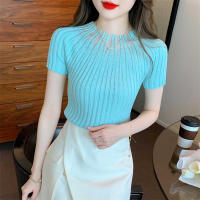 Top De Punto Para Mujer Con Cuello Medio Y Manga Corta Estilo Casual Con Brillantes Polyester Stretch Medio Para Todas Las Estaciones - details 18