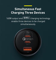 Baseus Car Charger 160W QC 5.0 Carga Rápida Doble Tipo C USB Para iPhone 15 14 13 12 pro Laptops Tabletas Cargador De Coche - details 5
