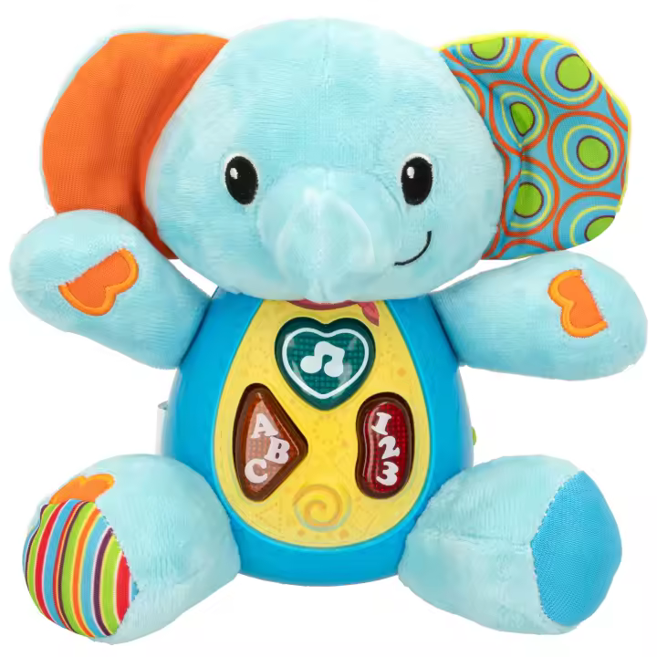 Winfun - Peluche luces y sonidos, juguete musical, interactivos, elefante, con luces de colores, sonidos, voz en español, educativo, sensorial, primera infancia, a partir de 3 meses - 1