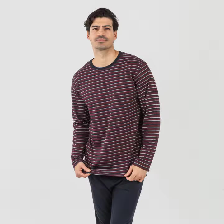 Pijama de Hombre 100% Algodón, Camiseta Manga Larga y Pantalón Largo TRAMAS+ - 1