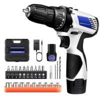 Kit de taladro mini sin cuerda, herramienta de destornillador eléctrico de 12v + luz de trabajo led, par alto 45n.m, Chuck sin llave de 3 / 8 pulgadas, 18 + 1 - details 1