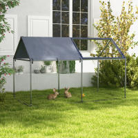 PawHut Jaula para Animales Pequeños Parque para Mascotas de Acero con 1 Puerta Superior y 1 Tela Superior de Anti-UV para Exterior Jardín 198x100x120 cm Plata - details 1