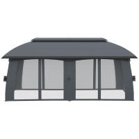 Carpa de fiesta de 3x6 m with Doble Techo y Paredes laterales, mosquitera para hasta 15 personas, metal galvanizado, Dark Gris - details 5