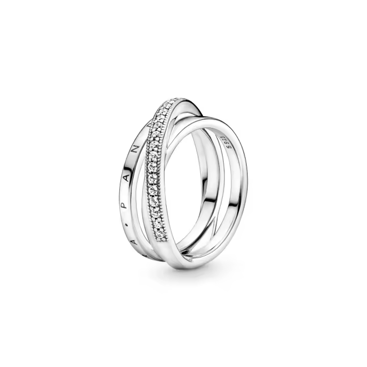 Anillo Pandora Cruzado Triple Banda Pavé Plata de Ley 199057C01 - 1
