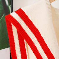 Chal De Punto De Poliéster Hecho a Mano Para Mujer Estilo Preppy Con Rayas Contrastantes Para Primavera Y Otoño - details 4