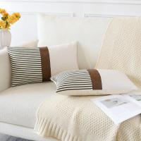 Pack de 2 Fundas de Cojín con Relleno - Almohadas Decorativas de Algodón y Lino con Rayas y Cuero Imitación - Ideal para Sofá, Salón o Dormitorio - 30x50cm - Marca REINO MANSIDI - details 2