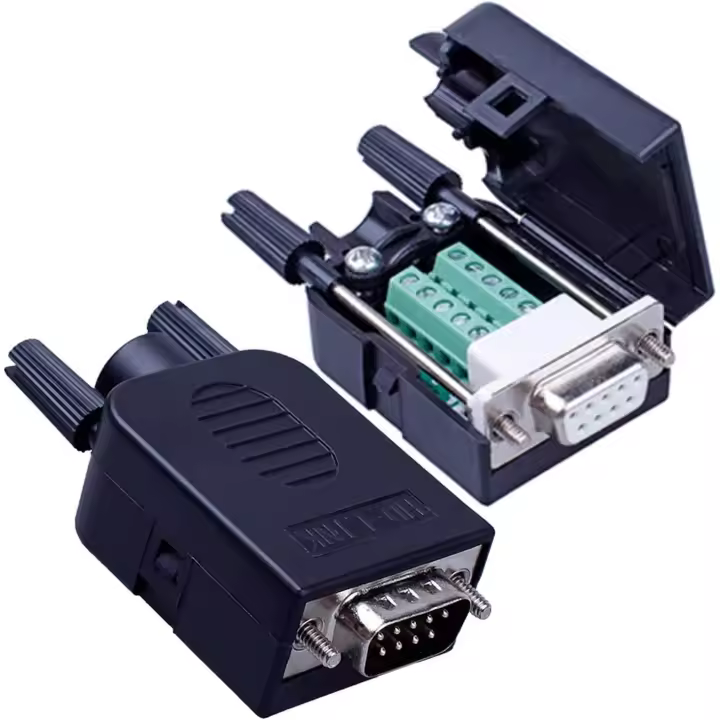 Adaptador de conector de bloque de terminales de 9 Pines a series D-SUB RS232 sin Soldadura, Placa de conexión con carcasa, tubos largos, tubo de escape (macho + membrana) - 1