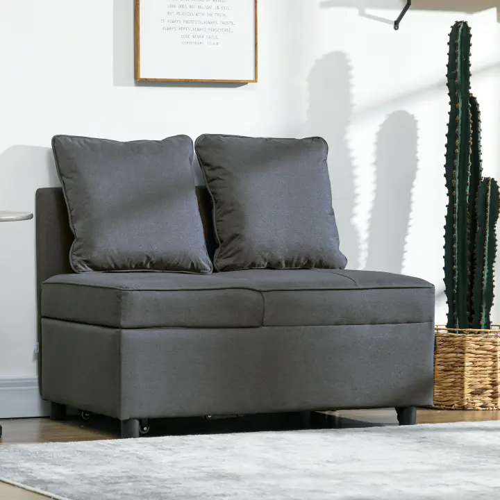 HOMCOM Sofá Cama 3 en 1 Sofá Cama de 1 Plaza con Respaldo Ajustable Sillón Cama Individual con Almohadas para Dormitorio Sala de Estar Apartamento Gris - 1