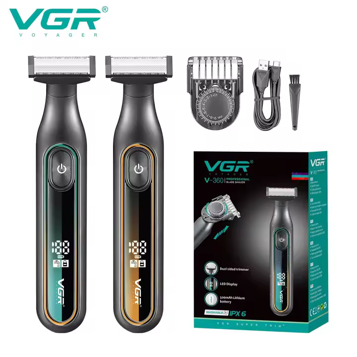 VGR Afeitadora Profesional Para Hombres Afeitadora Eléctrica Recargable LED Trimmer Portátil Afeitadora De Barba Impermeable V-360 Doble Cuchilla Con Dispositivo De Afeitar El Cabello - 1
