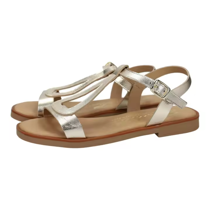 Sandalias marca SANDALI para mujer en color platino. Sandalias de piel para mujer, sandalias planas de verano, sandalias doradas para chicas, hechas en España - 1