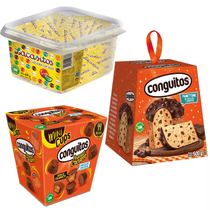 Pack Lacasitos pack 3x200u,panettone de chocolate con Conguitos 500 g,Conguitos mini cups leche est 200g - 1