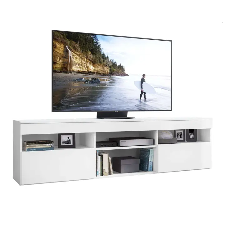 Mueble TV Oshi de Salón Estilo Moderno en color Blanco Mate con 2 Puertas y 4 Estantes Melamina 175x48x35 cm - 1
