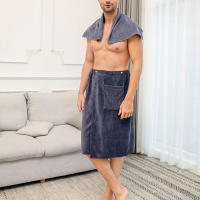 Toalla De Baño Absorbente Para Hombres Con Cierre Seguro Y Bolsillo Para Gimnasio Spa Sauna Showers Textil Doméstico Tela Tejida De Fibra De Bambú 100% Secado Rápido - details 9
