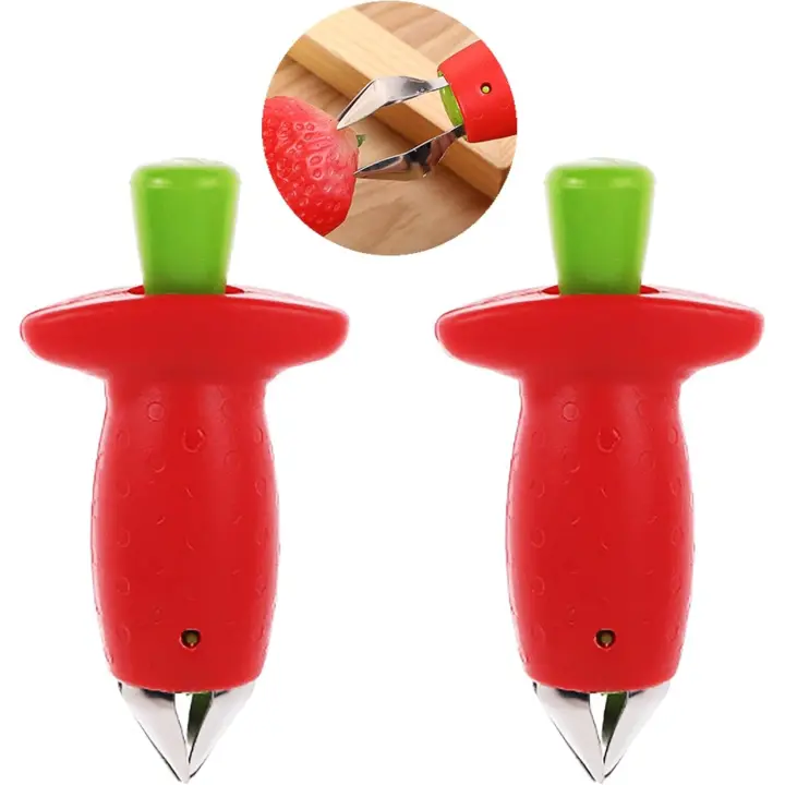 2 Pack Fresa Huller Tallo y Removedor de Hojas de Acero Inoxidable de Frutas Vegetales Top Stem Corer Pit Remover Ideal para Hornear - 1