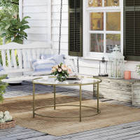 Mesa de centro redonda de cristal con marco de acero dorado, ideal para salón y café - details 5