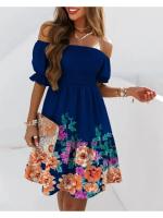 Vestido Bohemio De Verano Para Mujer Con Hombros Descubiertos Y Estampado Largo Corto Con Volantes Vestido De Fiesta Casual De Poliéster Talla Suave - details 5