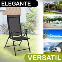 2 sillas Camping jardín y terraza Plegables y reclinables de 7 Posiciones de Acero con Epoxi anticorrosión y textileno Reforzado Negras - details 0