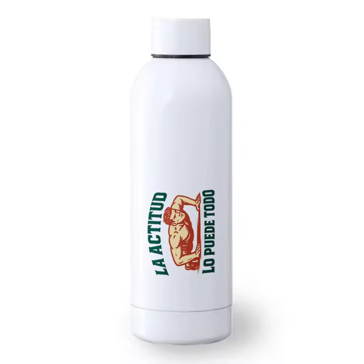 MERCHANDMANIA Bidón 500 ml acero inoxidable frase motivadora la actitud lo puede todo deporte deportivo botella senderismo - 1