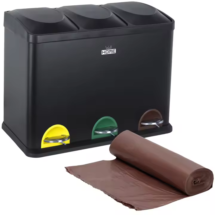 Cubo de Reciclaje Ecológico Prosperplast 45L con 3 Compartimentos y Bolsas de Basura - 1
