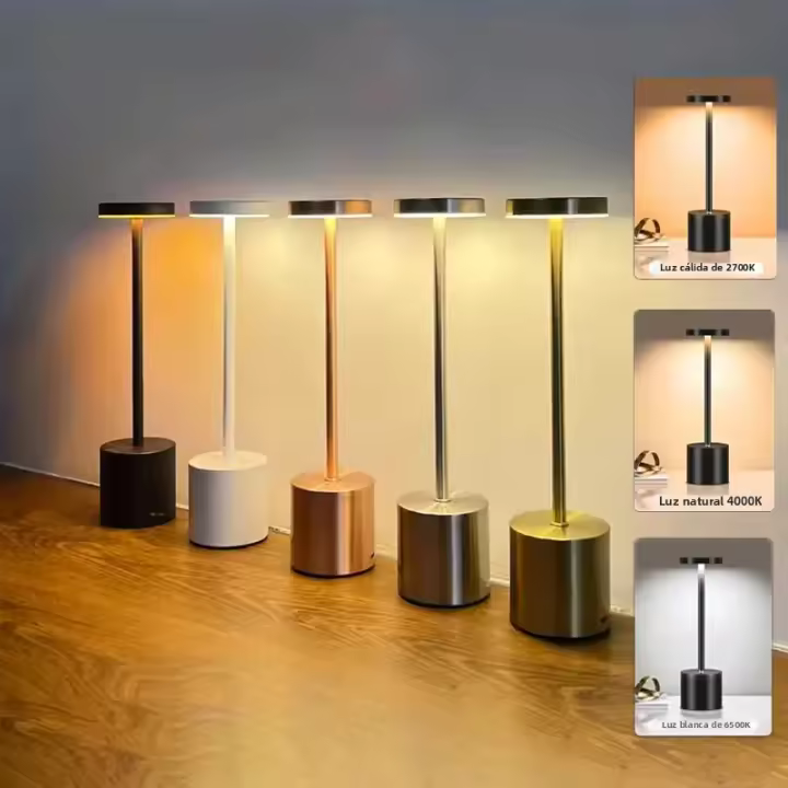 Lámpara De Mesa Sin Cable LED Recargable Táctil Tri-color Para Decoración De Habitación Restaurante Y Bar Moderna Y Minimalista - 1