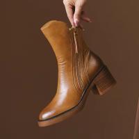 Botas Cortas De Cuero Para Mujer Otoño Invierno Con Tacón Chunky Cierre De Cremallera Botas De Tobillo Plataforma Modernas Talla Grande Confort Transpirables - details 21