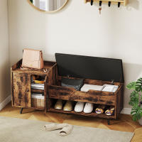 HOMCOM Banco Zapatero, Banco Recibidor Industrial, con Asiento Acolchado, Compartimento Oculto, Estantes, Puertas, Estante Abierto para 3 Pares de Zapatos, para Entrada, 127x35x59 cm, Marrón Rústico - details 1