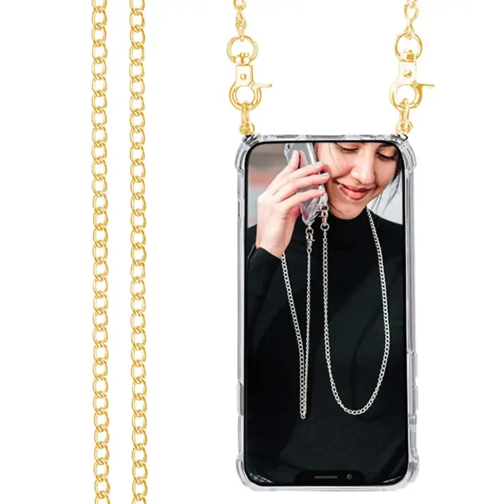Housse Avec Cordon Cou Pour Motorola Moto G7/G7 Plus - Collier Réglable, étui Silicone Transparent Noir