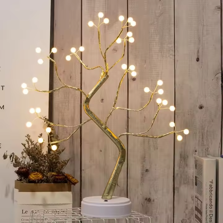 Luz De Árbol De Fuego Y Perla Con Interruptor Táctil USB Y Caja De Batería Luz Nocturna LED Con Hilo De Cobre Para Decoración De Navidad - 1