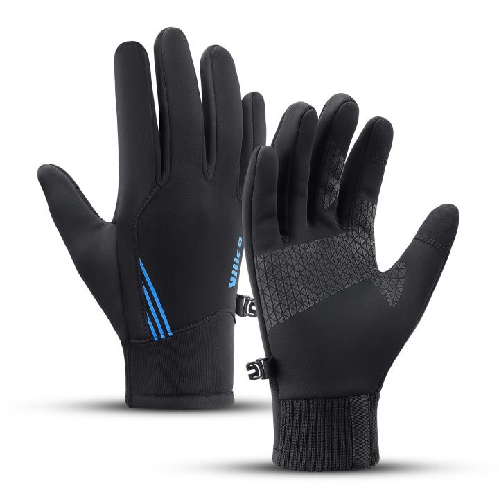 1 par de guantes de ciclismo Vilico a prueba de viento, con forro de terciopelo antideslizante, fibra de poliéster impermeable, cierre de tirar, correa de muñeca para deportes al aire libre, esquí, correr - Unisex para Acción de Gracias, Navidad, Hallowee