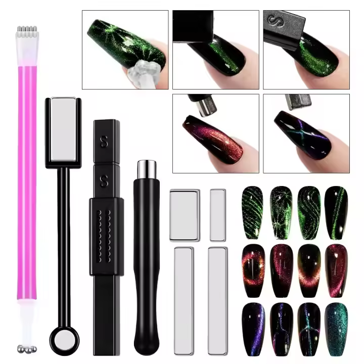 Juego De Varita Y Imán Magnético Para Gel De Ojos De Gato 3D Herramienta De Arte De Uñas Para Manicura Con Gel UV Limegirl Set De 8 Piezas - 1