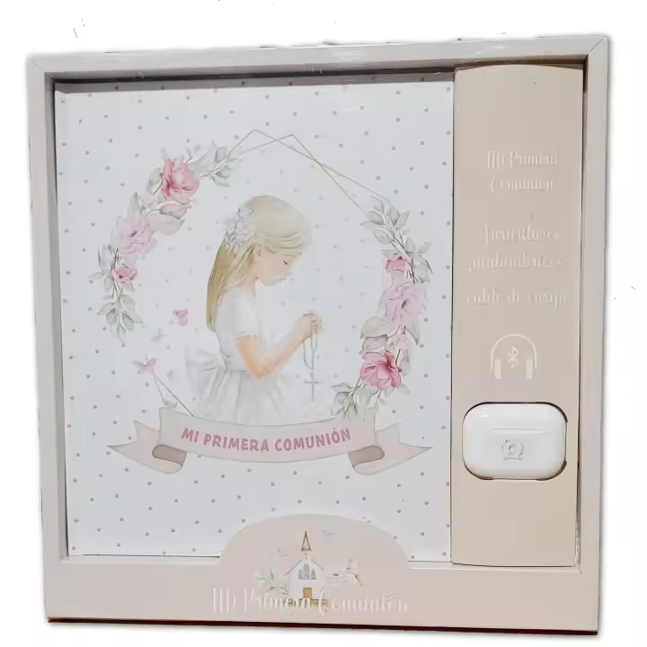 LIBRO NIÑA ORLA PRIMERA COMUNIÓN FIRMAS, ALBÚM CON AURICULARES INALÁMBRICOS - 1