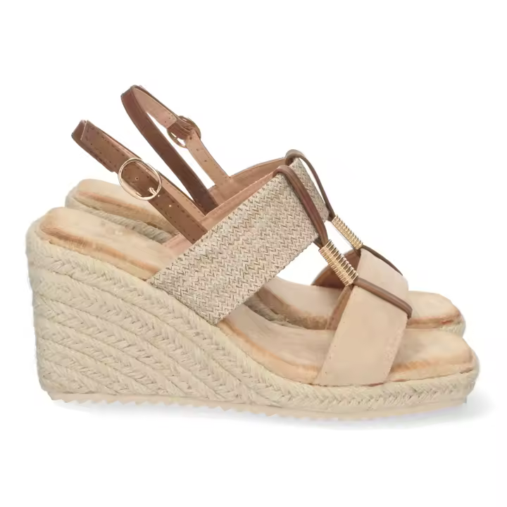PuntoSalao Sandalia cuña media en yute doble pala mujer color beige - 1