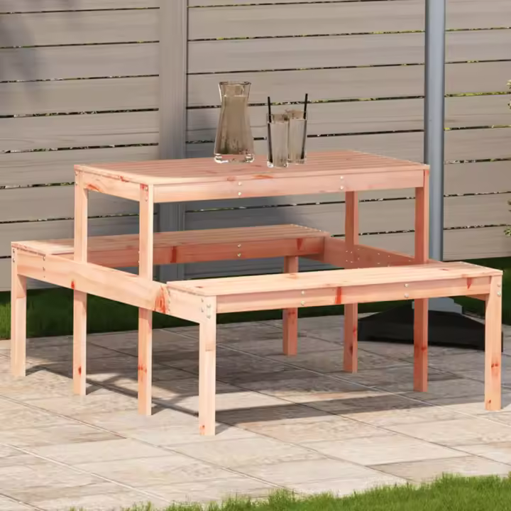 vidaXL Mesa de picnic madera maciza de pino 110x134x75 cm en color Pino natural/Douglas natural/Marrón cera y más | estructura resistente ideal para salón dormitorio o estudio - 1