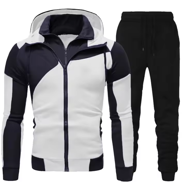 Traje De Deporte Casual Para Hombre Con Capucha Y Cremallera Pantalones Y Sudadera 2 Piezas Running Fitness Suéter De Punto Completo - 1