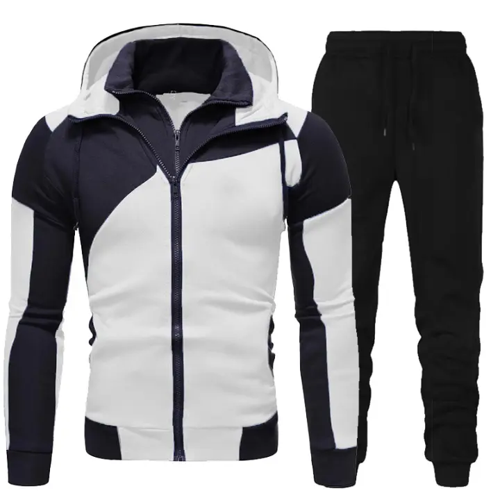 Traje De Deporte Casual Para Hombre Con Capucha Y Cremallera Pantalones Y Sudadera 2 Piezas Running Fitness Suéter De Punto Completo - 1
