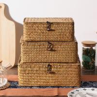Caja De Almacenamiento Tejida a Mano En Rotura Con Tapa Cesta De Rattan Para Cosméticos Toallas Ropa Lavandería Ecológica - details 3