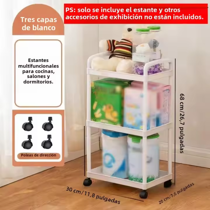 Carrito De Frutas Y Verduras Móvil Para Cocina Y Sala De Estar Estante De Almacenamiento Multifuncional Para Piso a Piso En Plástico Estilo Moderno - 1