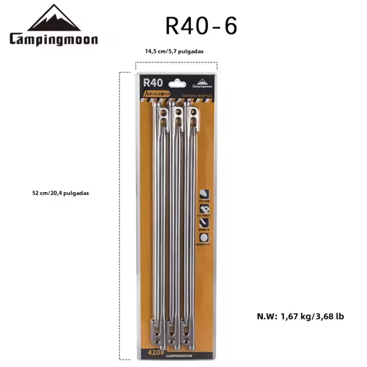 Campingmoon 6pcs Palos De Tenda De Acero De Alta Resistencia Con Gancho Y Agujero Para Camping Al Aire Libre Y Viajes - 1