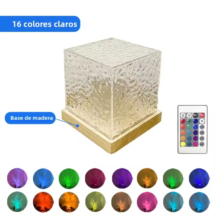 Proyector De Ondas De Agua Luz Nocturna 16 Colores Lámpara De Cristal De Llama Decoración Para Hogares Y Regalo Luz De Puesta De Sol - 1