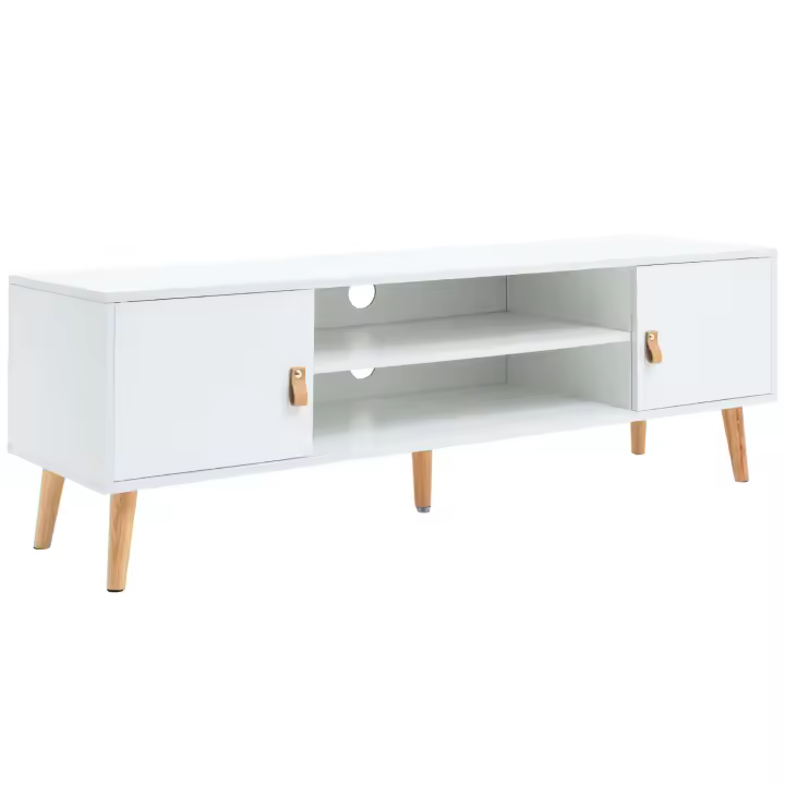Miroytengo Anzio Mueble TV con 2 Puertas, 1 Estante y Patas de madera de pino Blanco mate, fabricado en Melamina 140 cm - 1