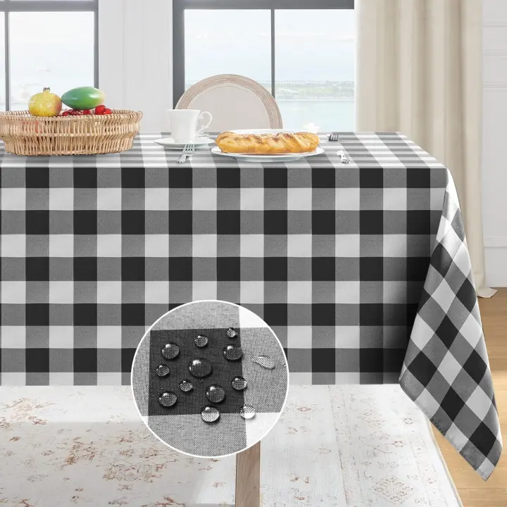 - Tovaglia rettangolare a quadretti, impermeabile, antimacchia, lavabile, per picnic, campeggio, esterni, colore: caffè e bianco, 152,4 x 213,4 cm - 1