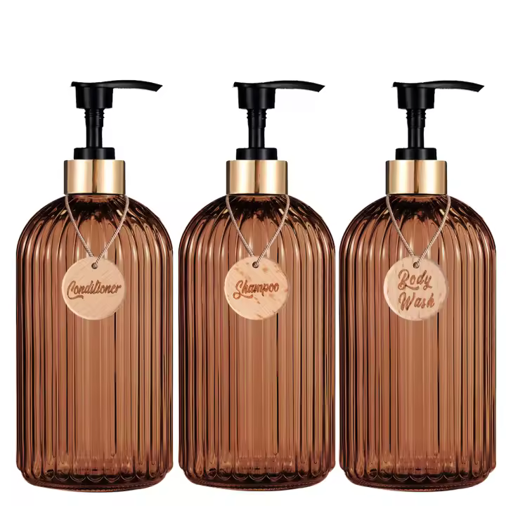 3PCS Botellas De Detergente Para Baño De 500ml De Color Ambar Refillables Ideal Para Shampoo Condicionador Y Gel De Baño - 1