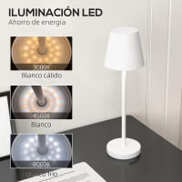 HOMCOM Lámpara de Mesita de Noche con Luces LED Lámpara de Mesa Inalámbrica USB-C Recargable 3 Colores Pantalla de Acrílico para Dormitorio Salón Ø11,2x36,5 cm Blanco - details 4