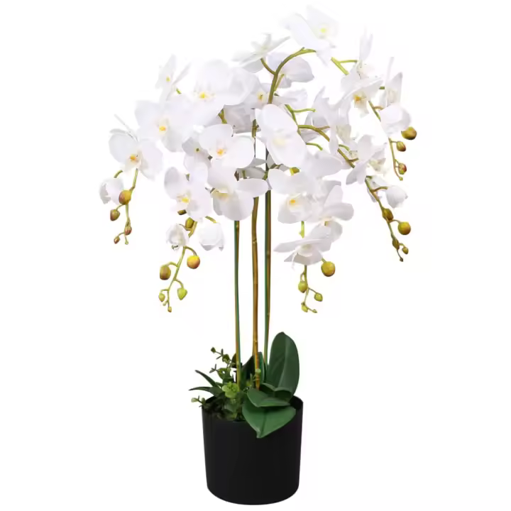 Planta de orquíea artificial con macetero Blanca 75 cm - 1
