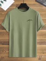 Camiseta De Verano Para Hombre 100% Algodón Deportiva Casual Con Patrón De Montaña Grande Cuello Redondo Manga Corta Transpirable Y Cómoda - details 3