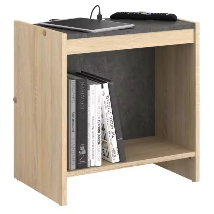 Miroytengo Mesita salón auxiliar con puerto USB color roble y hormigón comedor almacenaje estilo industrial mueble 48x50x33 cm - 1